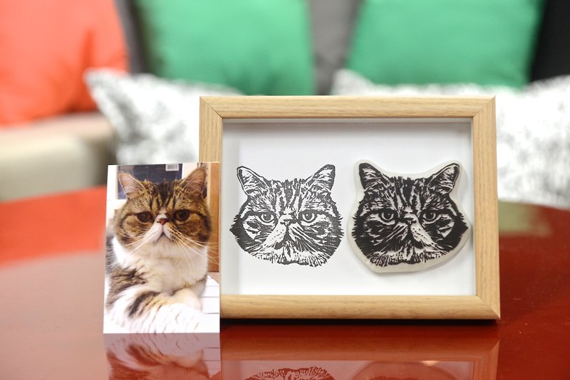 Tailor made hand carved rubber stamp (Cat)(with frame) - Other - Rubber Multicolor
