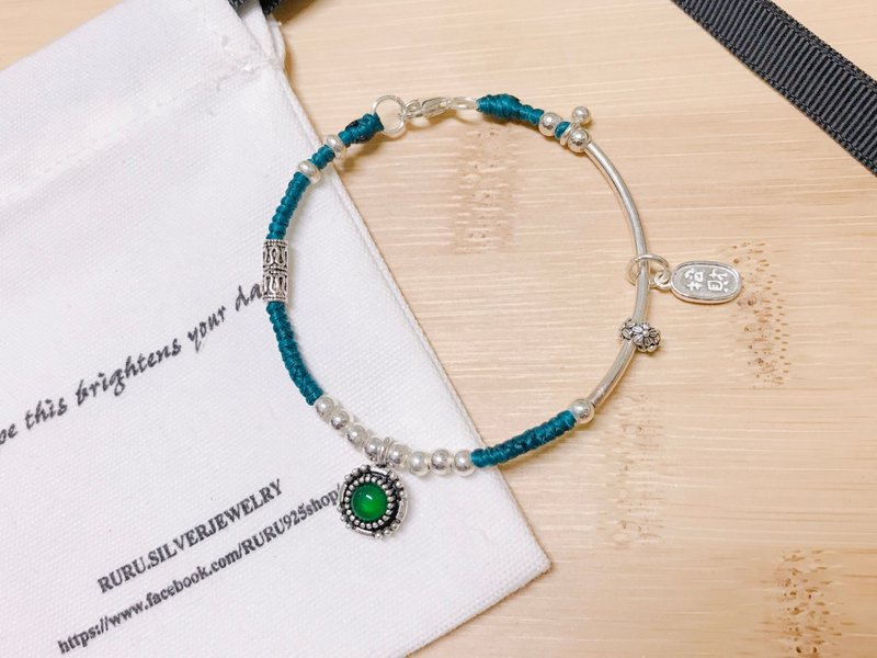 Green Agate Lucky Bracelet/Chrysoprase/Natural Stone/925 Sterling Silver/Customized/ Kumihimo/Lucky - Bracelets - Sterling Silver Green