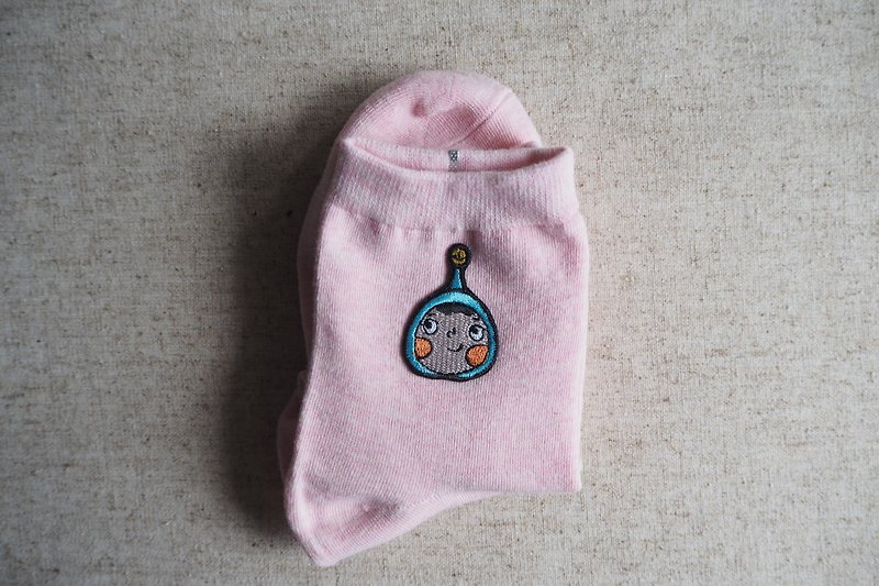 Pink Embroidered Socks - ถุงเท้า - ผ้าฝ้าย/ผ้าลินิน สึชมพู
