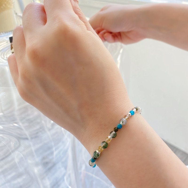 [Help the cause] Crystal bracelet x labradorite x green tourmaline x white crystal sterling silver Stone| Lake and mountain scenery - Bracelets - Crystal Multicolor