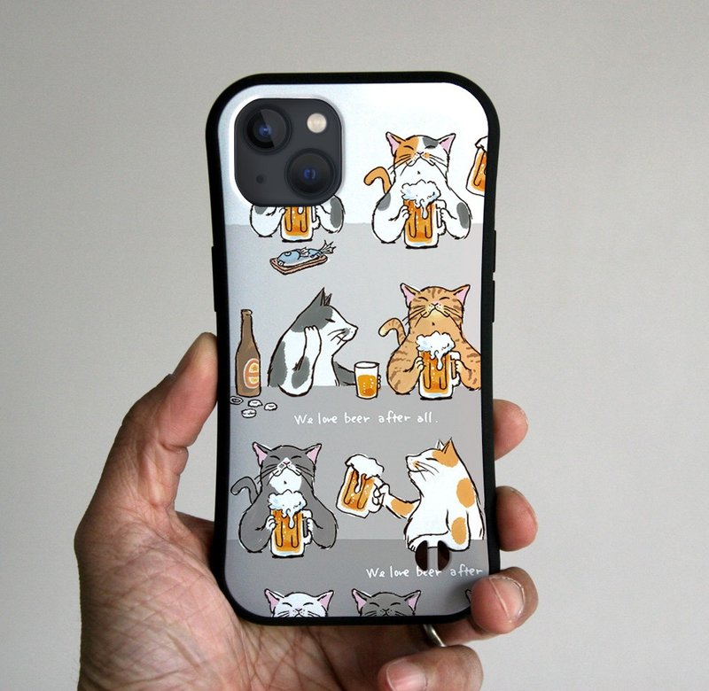 Grip iPhone Case Cats Toasting with Beer, White - เคส/ซองมือถือ - พลาสติก ขาว