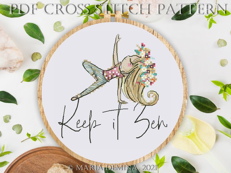 Zen Girl I PDF cross stitch pattern - 手工藝教學/工具書 - 其他材質 