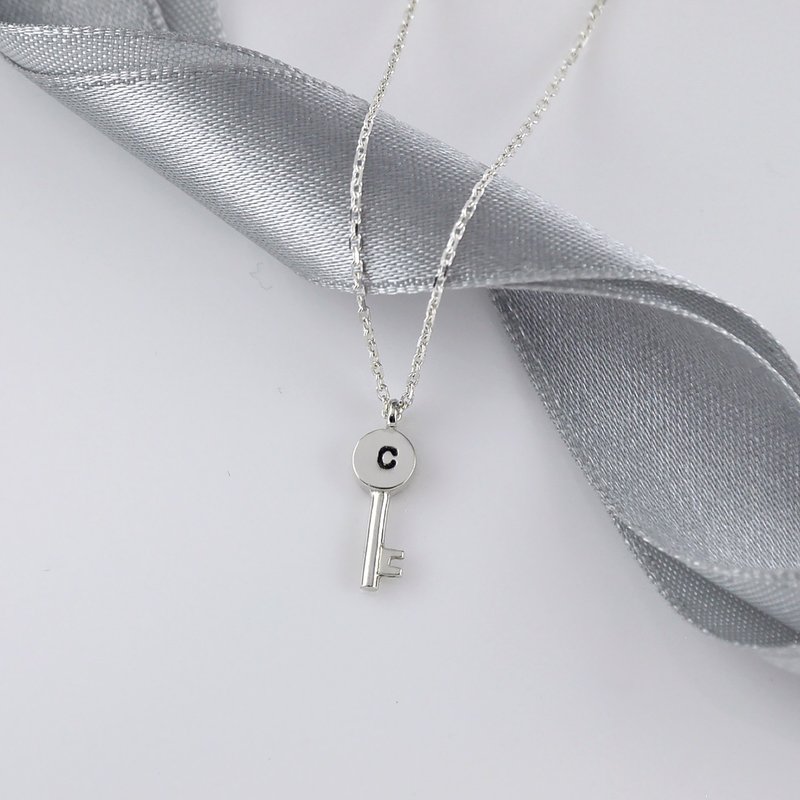 Sterling Silver Mini Key Necklace,Hand Stamped,Personalized Initial - Collar Necklaces - Sterling Silver Silver