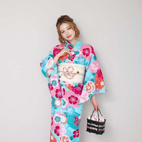 fuukakimono 日本 和服 日本染色 梭織 女性 浴衣 腰帶 2件組 Fx48-b4 yukata