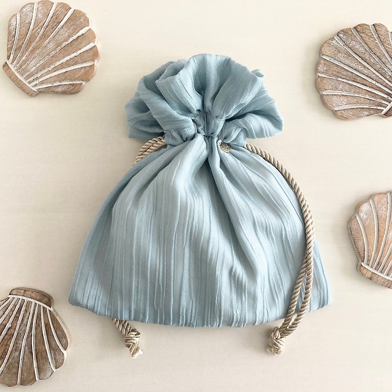 Airy Stripe Jacquard Drawstring Pouch Mist Blue - Toiletry Bags & Pouches - Other Man-Made Fibers Blue
