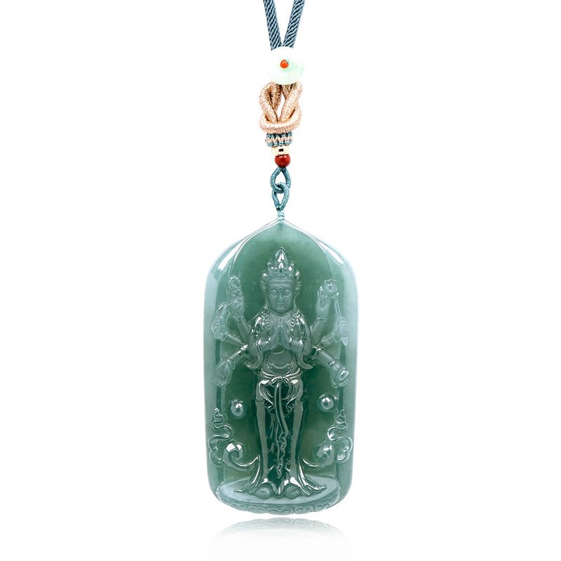 Jadeite Thousand Hands Guanyin Pendant High Quality Traditional Knot - สร้อยคอ - หยก หลากหลายสี