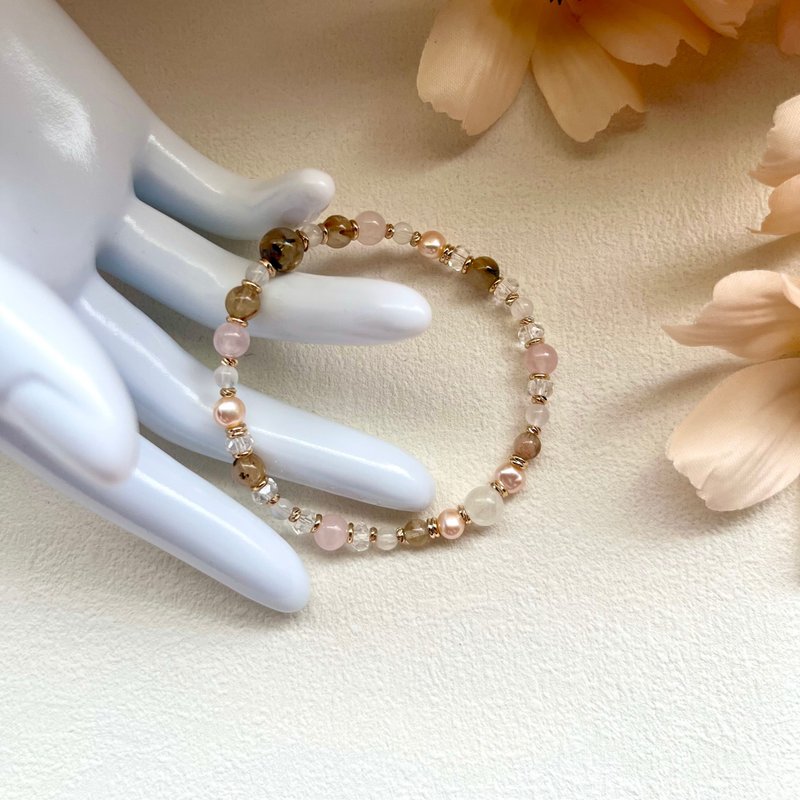 晨映琉光晶礦手鍊 月光石×粉晶×粉橘珍珠×黃水晶x白水晶 - 手鍊/手環 - 半寶石 