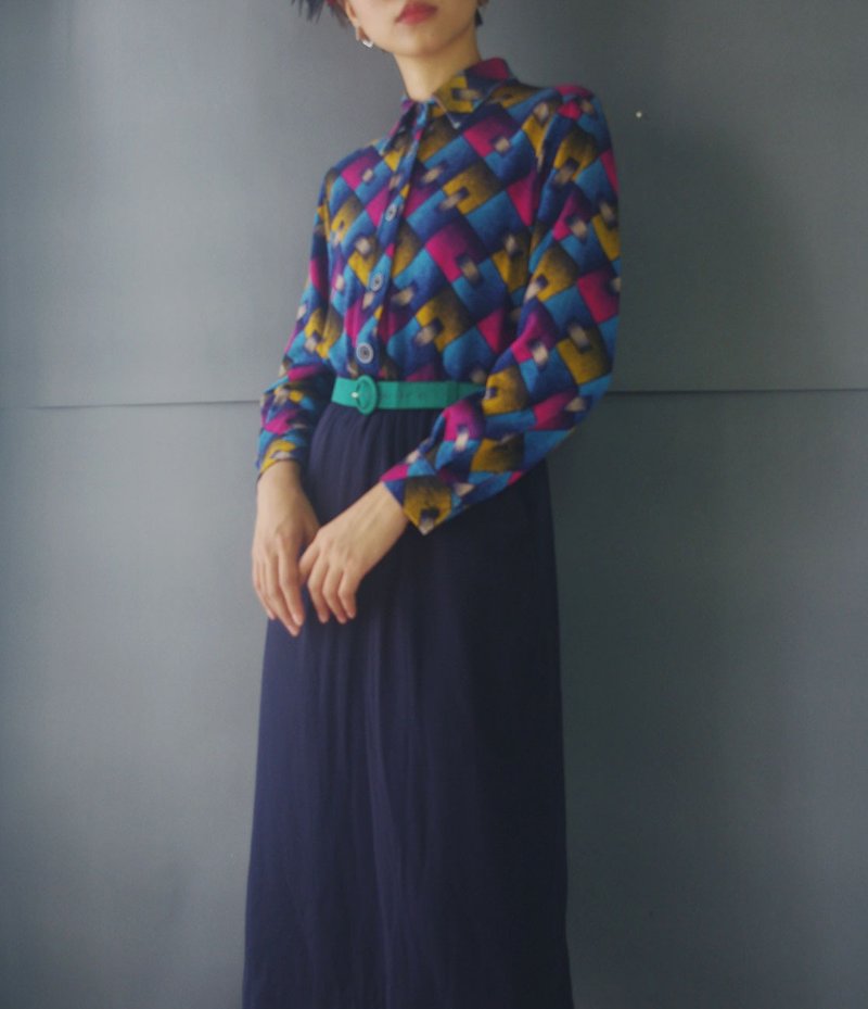 Restyle-Renovation - Cubist illustration color block printing knit dress - One Piece Dresses - Polyester Multicolor