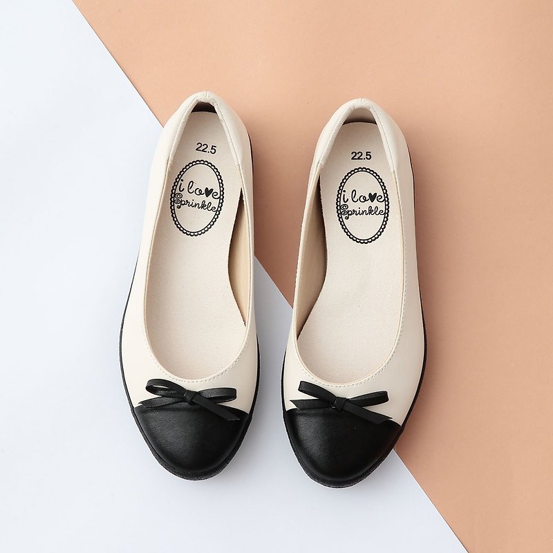 Kate黑白撞色娃娃鞋(大人) - 女休閒鞋/帆布鞋 - 其他人造纖維 白色