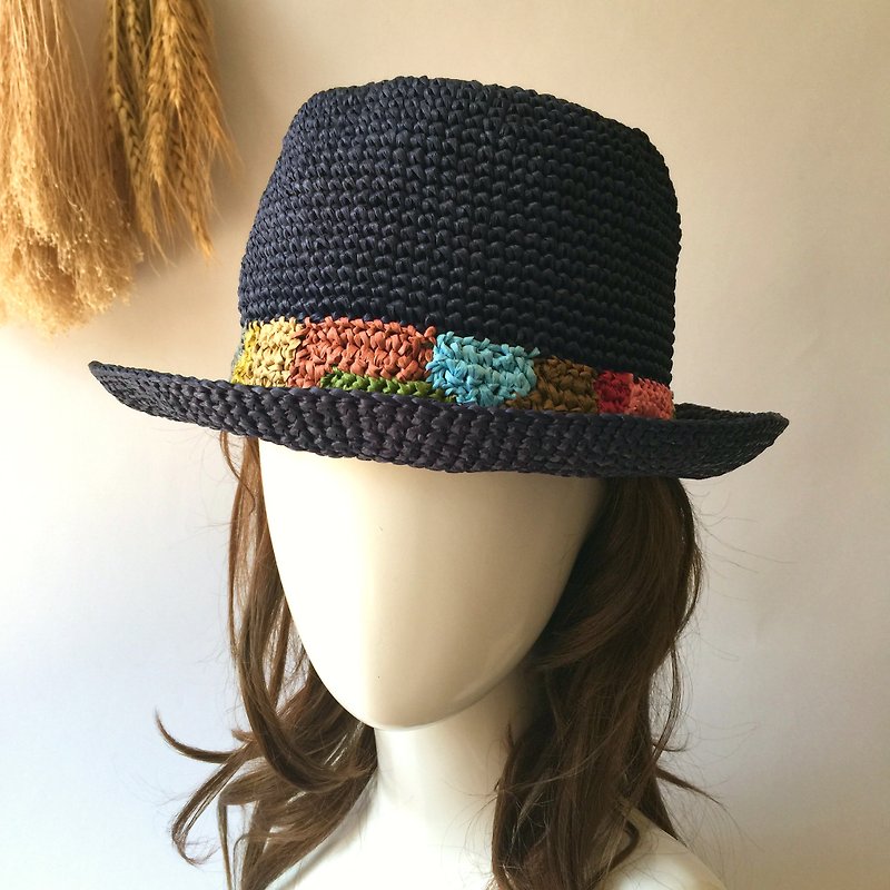 Change the mood for hand woven shade 㡌 / paper Rafi straw hat / straw hat / hand made hats handmade〗 〖crazy hopscotch - Hats & Caps - Paper Blue