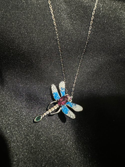 nuwu jewelry 女巫彩寶 嬉。盛夏 蜻蜓 琺瑯釉色 紫牙烏 項鍊 s925純銀 項鍊 紅寶石 項鍊