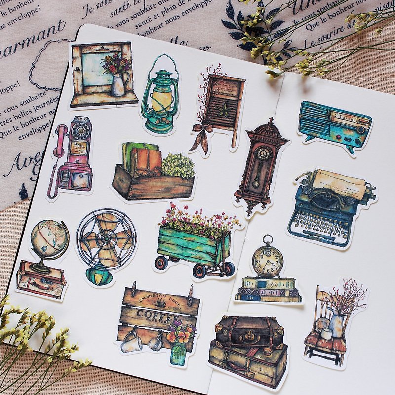 [Retro furnishings] 15 pieces of sticker set - Stickers - Paper 