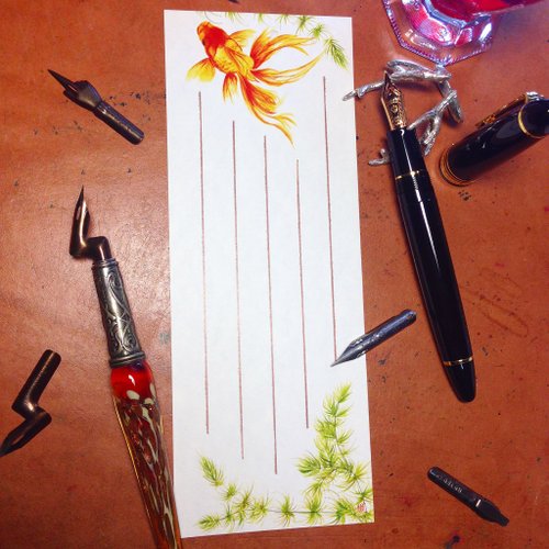 朧。 一筆箋~墨水染畫-金魚-(一包20張入)