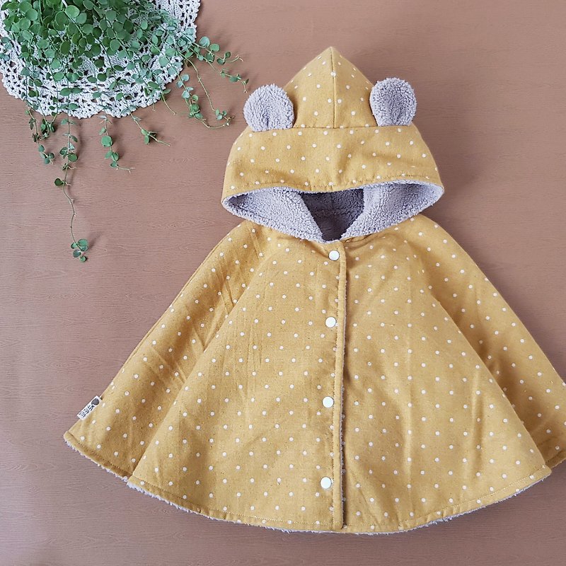 Handmade cloak cotton sanded mustard little Morandi color warm can be double-sided babycape - เสื้อโค้ด - ผ้าฝ้าย/ผ้าลินิน สีเหลือง