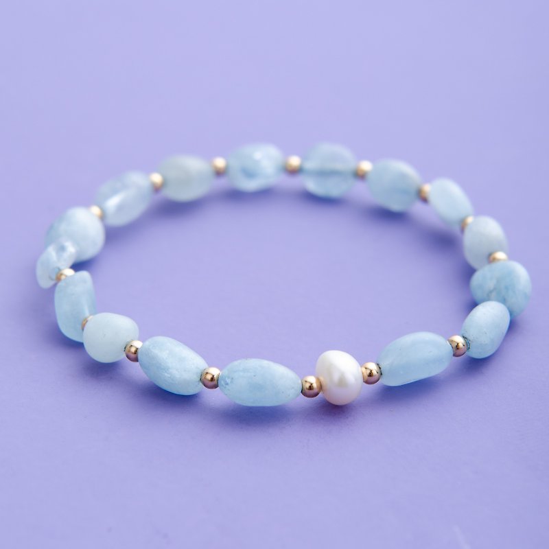 Aquamarine, Pearl, 14K Gold-filled Natural Gemstone Crystal Bracelet - Bracelets - Semi-Precious Stones Blue