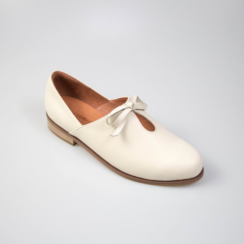 Bow hollow lace women's shoes/beige/277RC last - รองเท้าหนังผู้หญิง - หนังแท้ ขาว