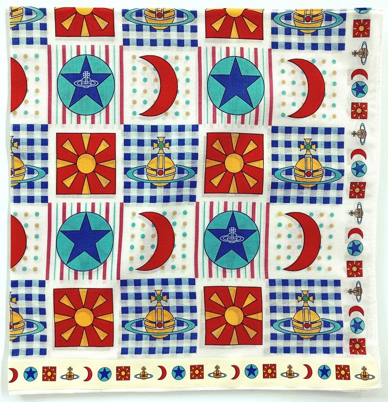 Vivienne Westwood Vintage Handkerchief Saturn Moon Sun 23 x 22 薇薇安魏斯伍德 - Handkerchiefs & Pocket Squares - Cotton & Hemp Red