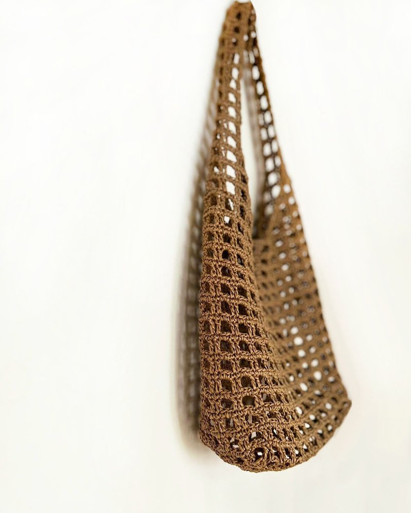 Japanese paper grid mesh bag - กระเป๋าแมสเซนเจอร์ - วัสดุอีโค สีนำ้ตาล