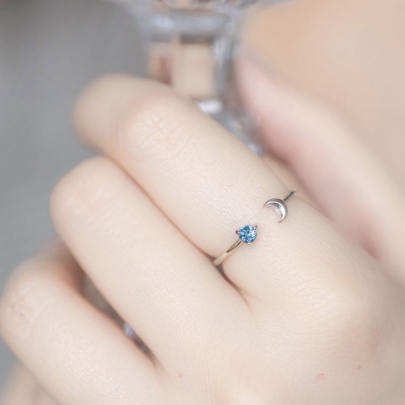 London Blue Topaz Stone Sterling Silver Moon Ring Adjustable Ring - General Rings - Gemstone Blue