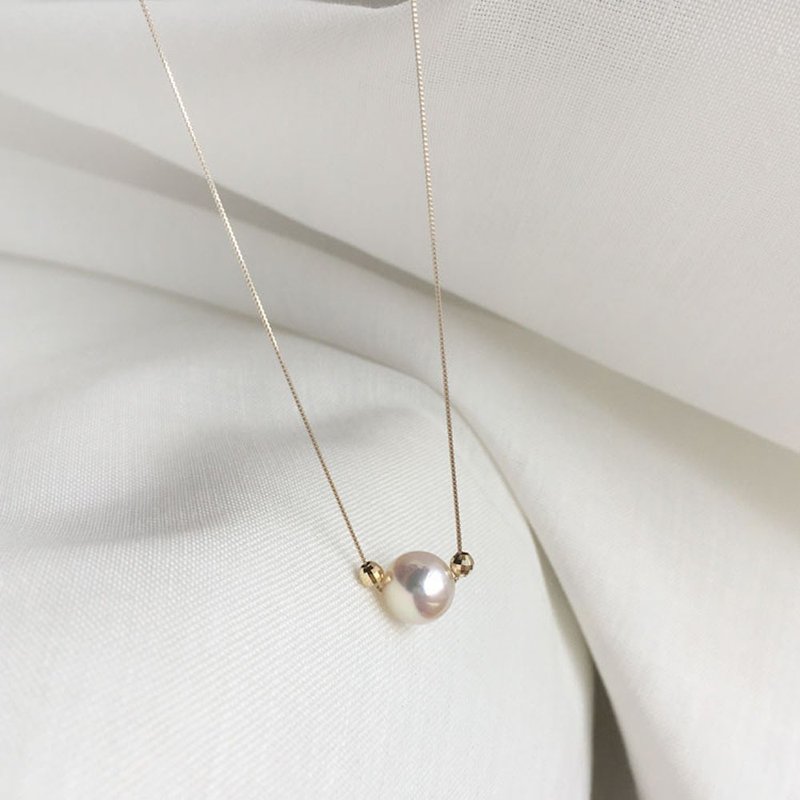 K10YG Akoya Pearl with mirror ball Necklace - 項鍊 - 珍珠 黃色
