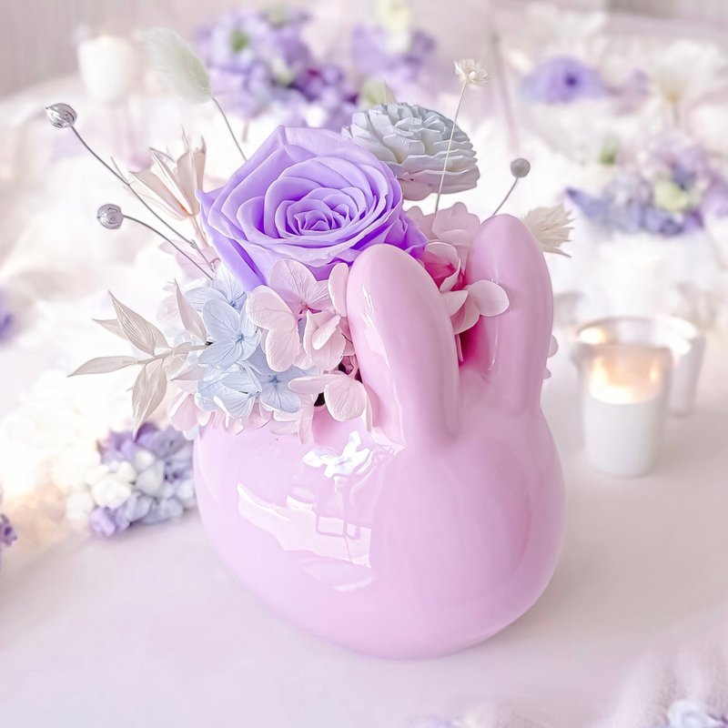 紫愛你夢幻兔兔花園永生花禮 (贈送5ml香氛油) - 乾燥花/永生花 - 植物．花 粉紅色