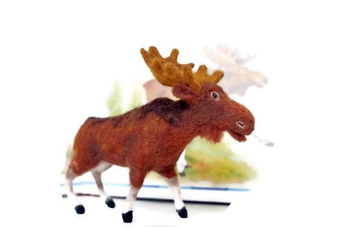Toys from Anzhelika Elk, collectible miniature. Mini moose wool toy.