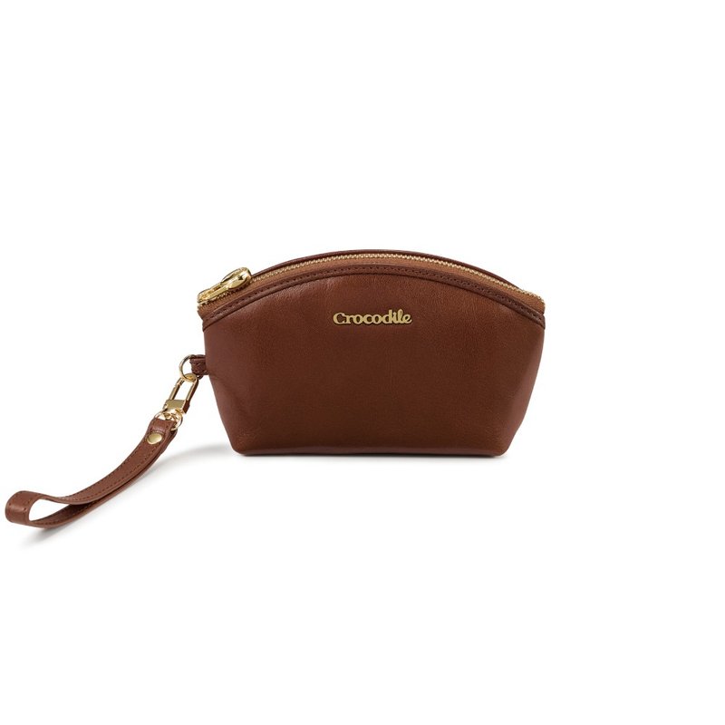 24H出貨 Crocodile 真皮零錢包/附手挽帶 義大利植鞣革 交換禮物 - 錢包/皮夾/長短夾 - 真皮 咖啡色