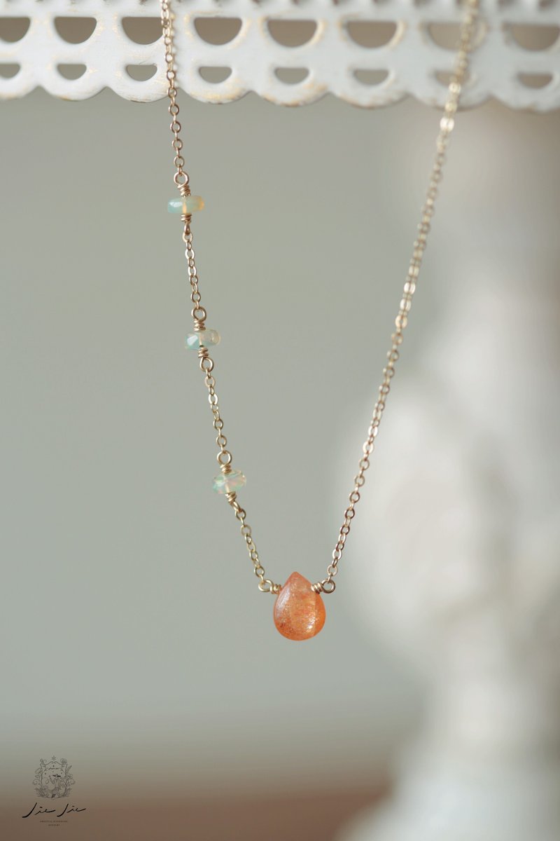 Summer Sunshine Opal Necklace_Single Side Design│14KGF Sun Stone Positive Energy - Necklaces - Semi-Precious Stones Gold