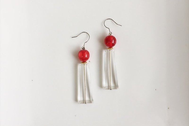 Sunny sun antique resin earrings only ㄧ pieces - ต่างหู - เครื่องเพชรพลอย สีแดง