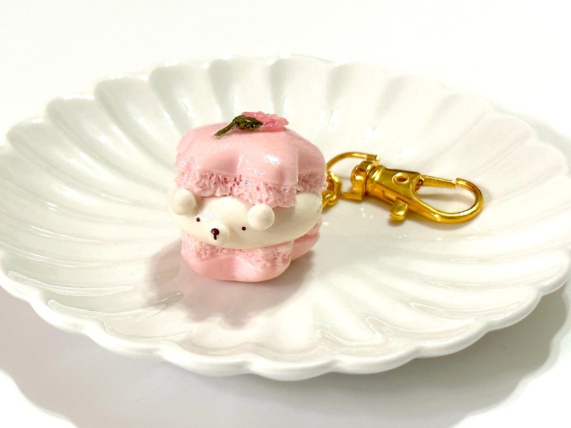 Healing Kuma Collection Bear Sakura Macaron Ornaments | Simulated Food Ornaments - Keychains - Clay Pink
