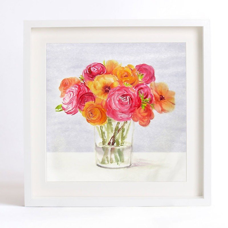 Flower Art Print of Original Watercolor Painting, "Silent as Enigma" Series -Rose Bouquet and Glass - Posters - Paper Green