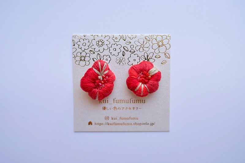 Embroidery jewelry earrings - Earrings & Clip-ons - Thread Red