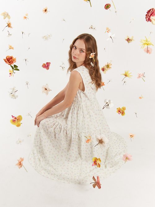 biruchu BIRUCHU BLOOM DRESS : White Cotton 白色長洋裝