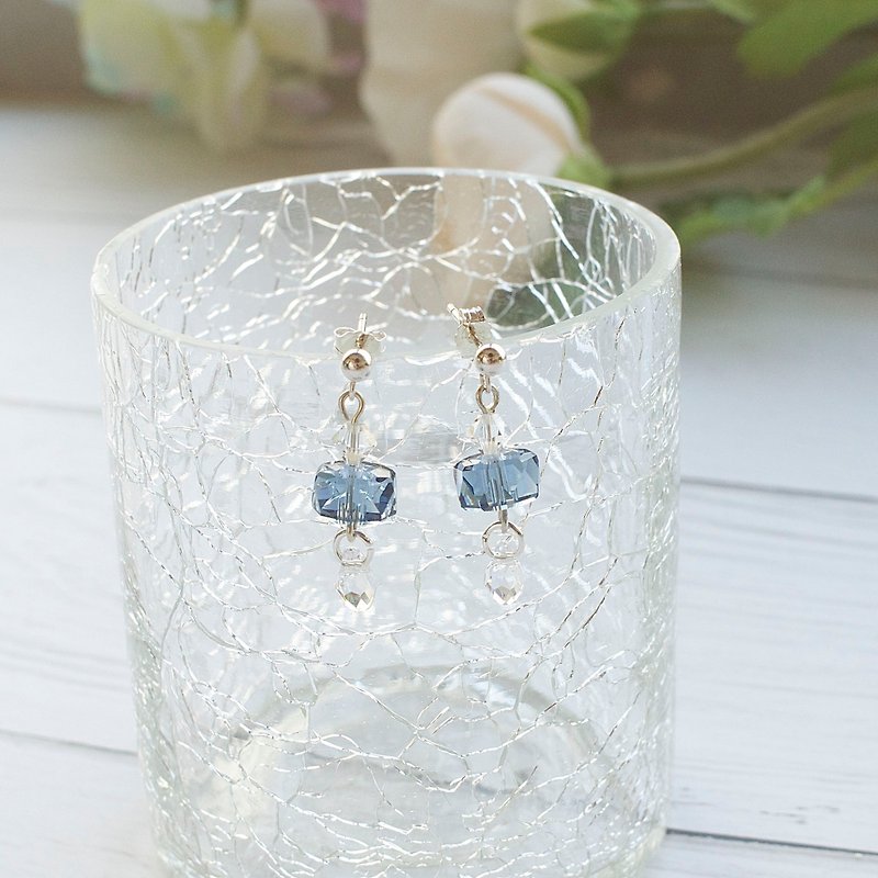 Denim Blue Swarovski crystals silver handmade earrings
