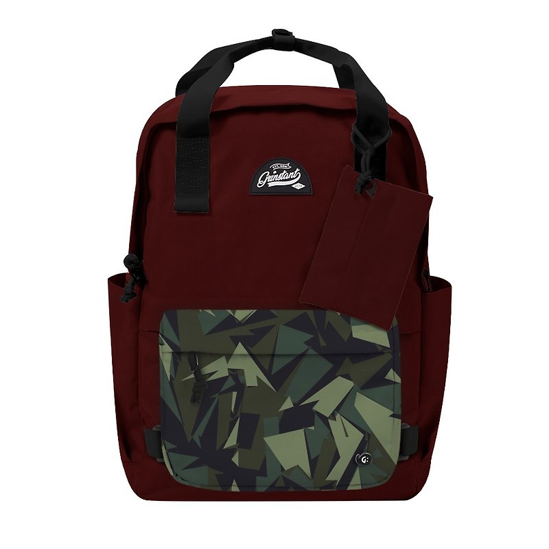 Grinstant mix and match detachable 15.6-inch backpack-adventure series (dark red with camouflage) - กระเป๋าเป้สะพายหลัง - เส้นใยสังเคราะห์ 