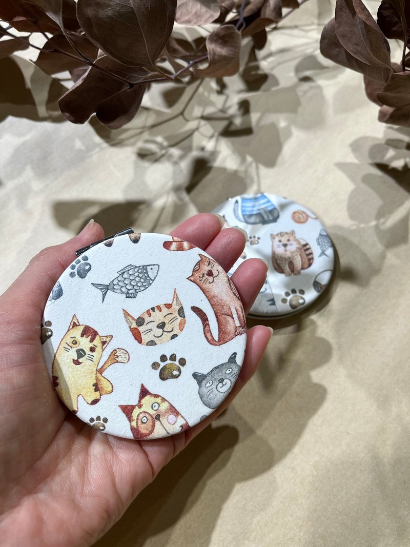 Double-sided mirror, make-up mirror, portable cat and dog butterfly, Cubat paper art collage, customized wedding favors - อุปกรณ์แต่งหน้า/กระจก/หวี - หนังเทียม ขาว