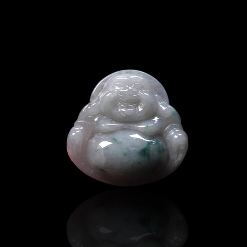 瓔珞翡翠 飄藍花翡翠彌勒佛佛公項鍊 | 天然緬甸玉翡翠A貨 | 送禮
