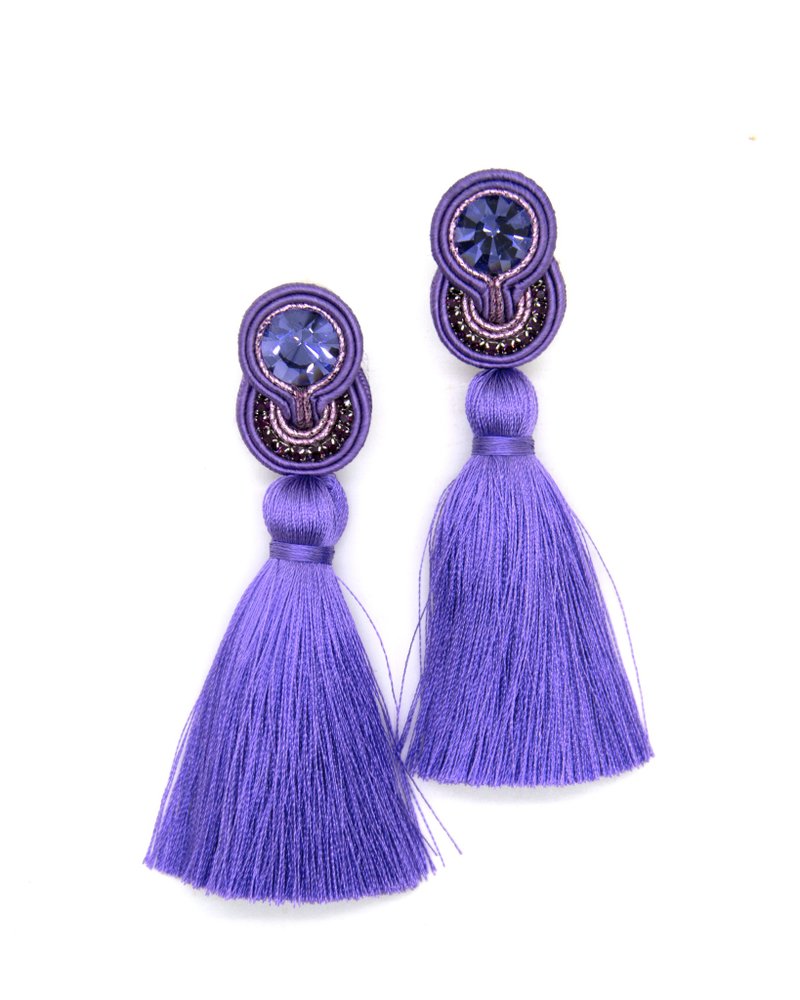 Earrings Drop Tassel earrings in purple colorChristmas Gift Wrapping - 耳環/耳夾/耳骨夾 - 其他材質 紫色