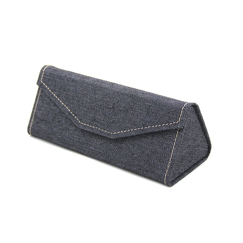 Texture Dark Gray Denim Triangle Glasses Folding Case │ Stereo Glasses Case │ Storage Box - Light and easy to carry - กรอบแว่นตา - โลหะ สีเทา