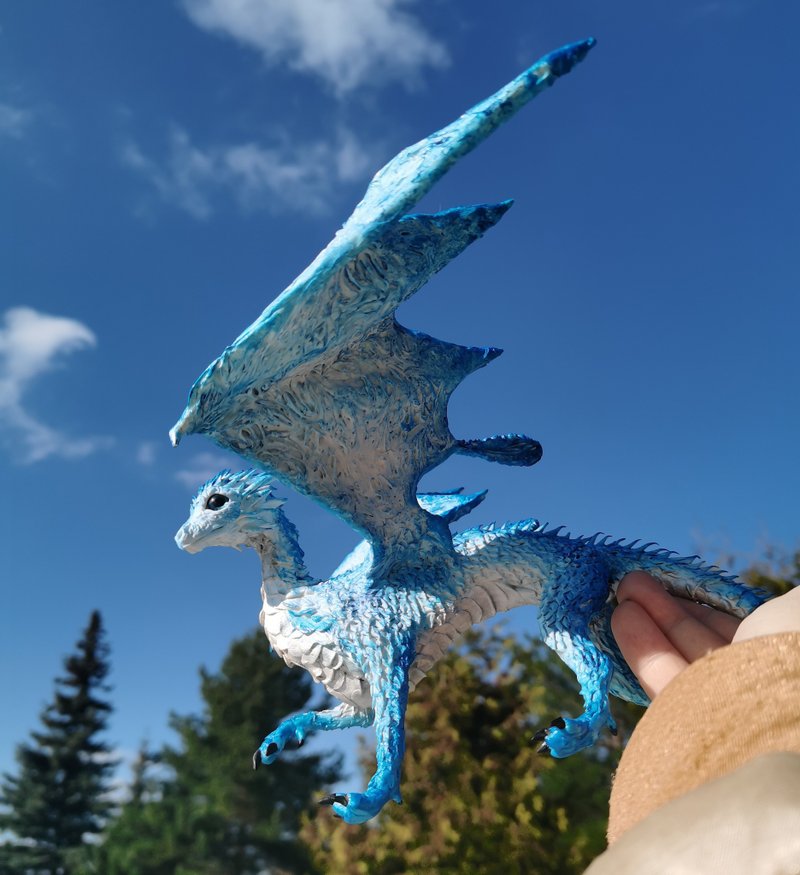 blu Sky dragon fantasy animal art figurine sculpture - Stuffed Dolls & Figurines - Other Materials Blue