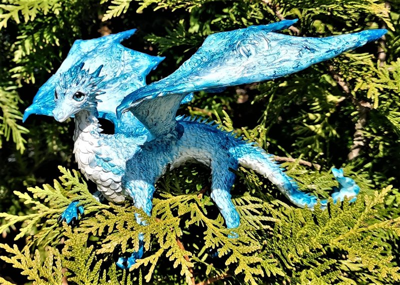 blu Sky dragon fantasy animal art figurine sculpture - ตุ๊กตา - วัสดุอื่นๆ สีน้ำเงิน