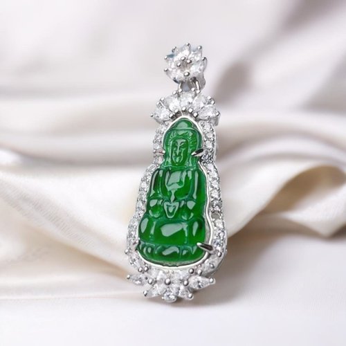 瓔珞珠寶盒 E.L.Jewelry Box 冰種老坑綠翡翠觀音菩薩項鍊 925純銀 | 天然翡翠A貨 | 送禮