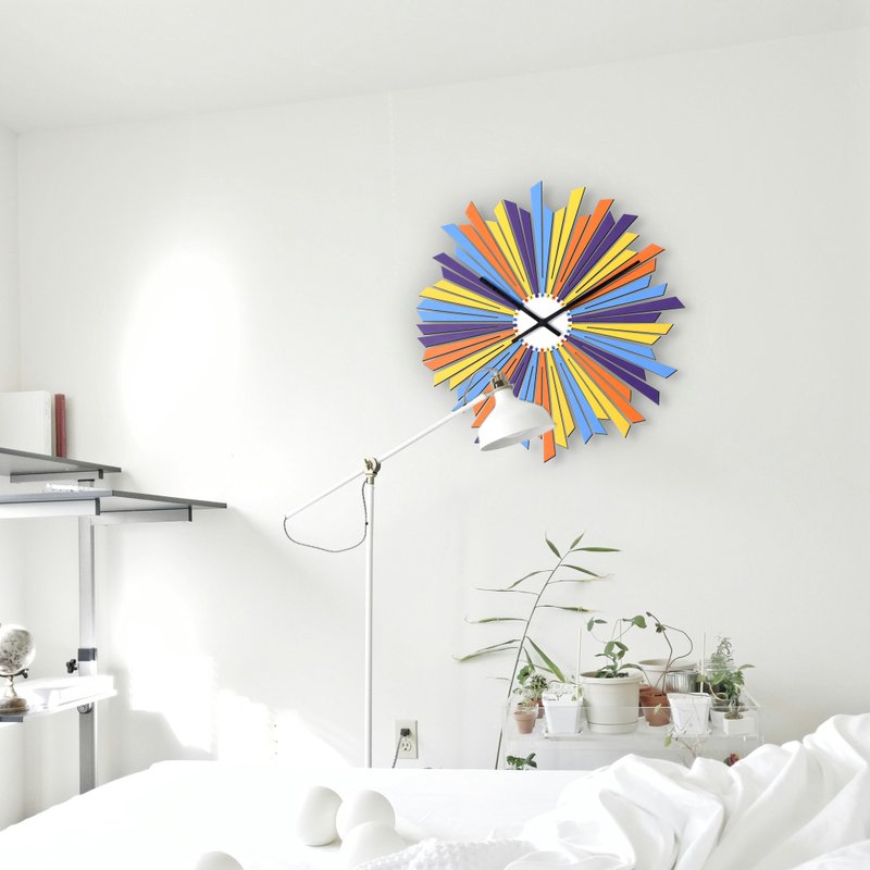 The Comet - Organic handmade wooden wall clock with multicolor dial - Clocks - Wood Multicolor