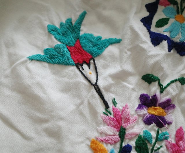 ヴィンテージメキシコのハンドメイドの花と鳥の刺繍トップス