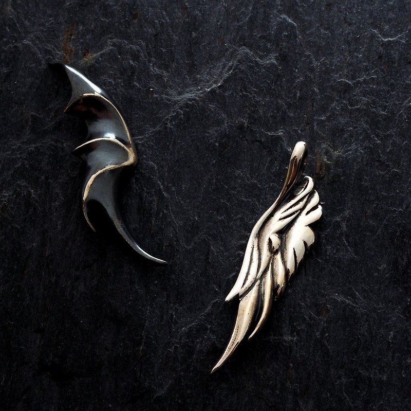 925純銀飾 立體天使&惡魔 翅膀項鍊墜飾 和平鴿蝙蝠 情侶對墜 - 項鍊 - 純銀 銀色