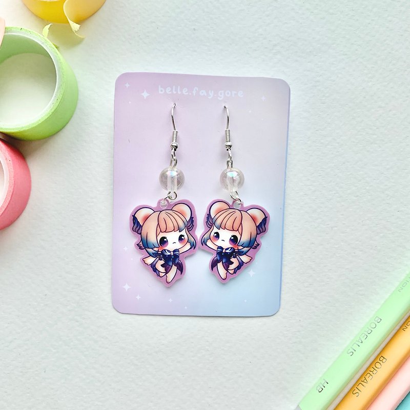 Cute kawaii genshin impact earrings with bead and picture - Earrings & Clip-ons - Plastic Multicolor
