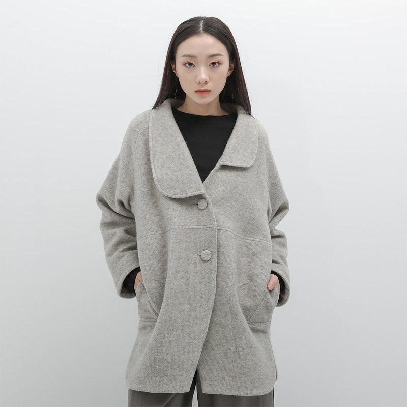 Liupan_流畔羊毛外套_22AF305_淺灰 - 女大衣/外套 - 羊毛 灰色