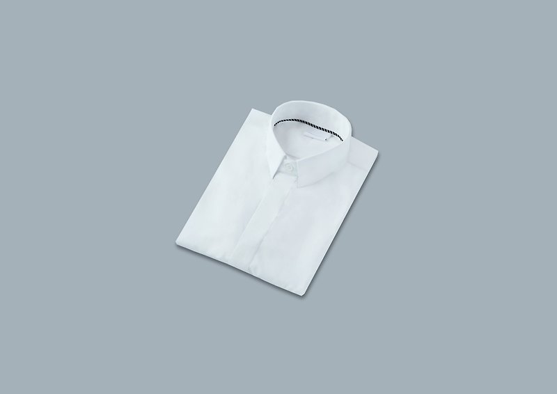 White-ribbon cotton shirt - 男襯衫/休閒襯衫 - 棉．麻 白色