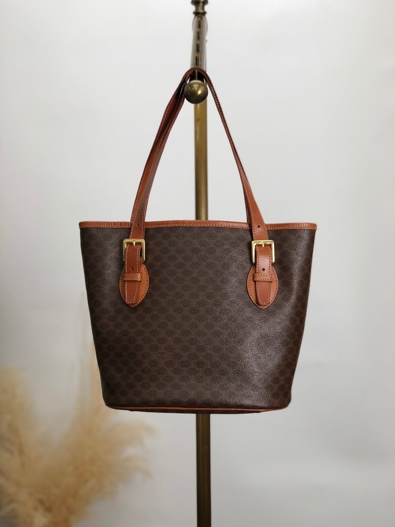 [Direct from Japan, brand new used bag] CELINE Macadam handbag, Brown PVC leather bucket, vintage pdwx3g - กระเป๋าถือ - วัสดุกันนำ้ สีนำ้ตาล