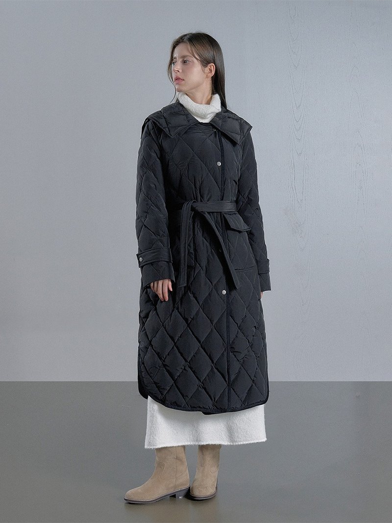 Sailor Collar Quilted Goose Long Padding - Black - Women's Casual & Functional Jackets - Other Materials Black